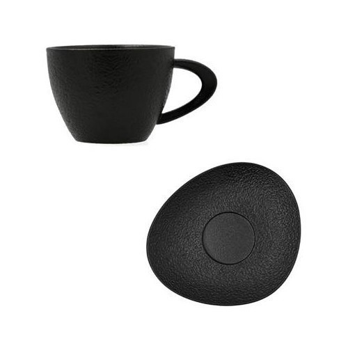 TAZA CAFE BIDASOA FOSIL NEGRA CON PLATO 8CL